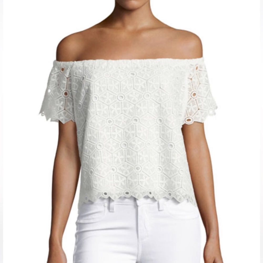 Amanda Uprichard White Firenze Lace Off shoulder Short sleeve Blouse Casual Tops